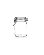 1000ml flint clip-top glass jar with a hinged lid, airtight design ideal for preserves, dry food, coffee beans, pasta, and home canning.