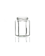 280ml flint hexagonal glass jar with a twist-off lid, versatile design perfect for jams, chutney, pickling, and sauces. Available in low quantities or bulk wholesale.
