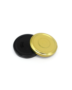 58mm Button Twist off caps perfect for hot filling jams, preserves and chutneys. Available in gold or black  
