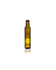 250ml green Dorica glass bottle, round design ideal for oils, sauces, dressings, and beverages. Stylish and functional