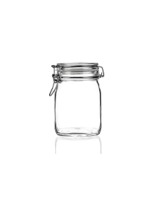 1000ml flint clip-top glass jar with a hinged lid, airtight design ideal for preserves, dry food, coffee beans, pasta, and home canning.