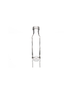 100ml Marasca glass bottle with a 31.5mm neck and screw lid, square design ideal for oils, dressings, sauces, and beverages. Compact and elegant.