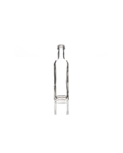 60ml miniature Marasca glass bottle with an 18mm neck and screw lid, square design ideal for oils, dressings, sauces, and beverages. Compact and versatile.