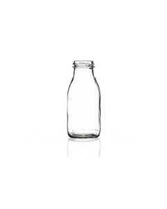 250ml glass milk bottle with a twist-off lid and 43mm neck, airtight design perfect for juice, milk, and sauces. Durable and versatile