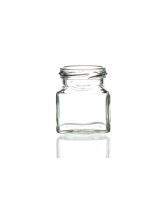 130ml small flint glass square jar with a 53mm twist-off lid, perfect for jams, jellies, chutneys, pickles, and preserves