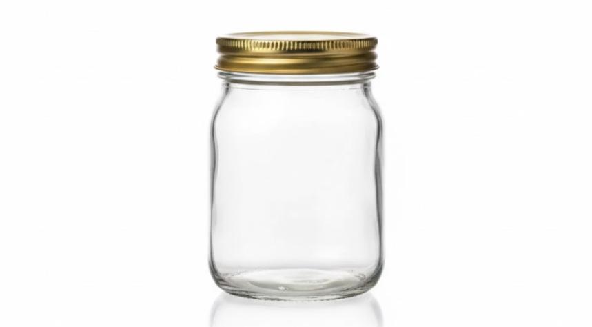 1 lb empty honey jar with a golden screw off lid