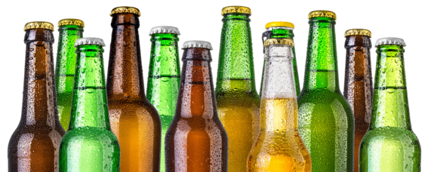 a colection of various glass bottles for home brewing